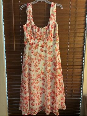 connected apparel Cream Dress with Coral Floral Print